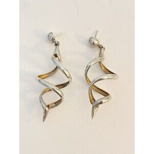 Vintage 950 Sterling Silver Long Spiral Post Back Earrings-MISSING BACKS